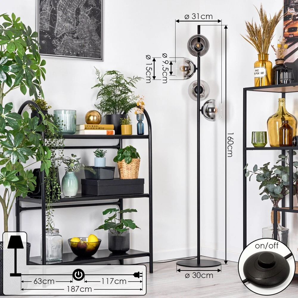 Koyoto Stehleuchte Glas 15 Cm Chrom, Klar, Rauchfarben, 4-flammig 6 Koyoto Stehleuchte Glas 15 Cm Chrom, Klar, Rauchfarben, 4-flammig – Bild 4