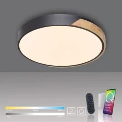 Paul Neuhaus Q-BILA Deckenleuchte LED Naturfarben, Schwarz, 1-flammig, Fernbedienung -Lampe Verkäufe paul neuhaus q bila deckenleuchte 6071 18 9