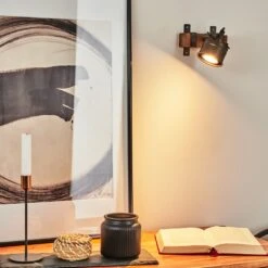 Pehefito Wandleuchte Grau, Holz Dunkel, Schwarz, 1-flammig -Lampe Verkäufe pehefito wandleuchte h3446140 10