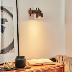 Pehefito Wandleuchte Grau, Holz Dunkel, Schwarz, 1-flammig -Lampe Verkäufe pehefito wandleuchte h3446140 6