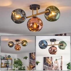 Ripoll Deckenleuchte Glas 15 Cm Gold, Schwarz, 3-flammig