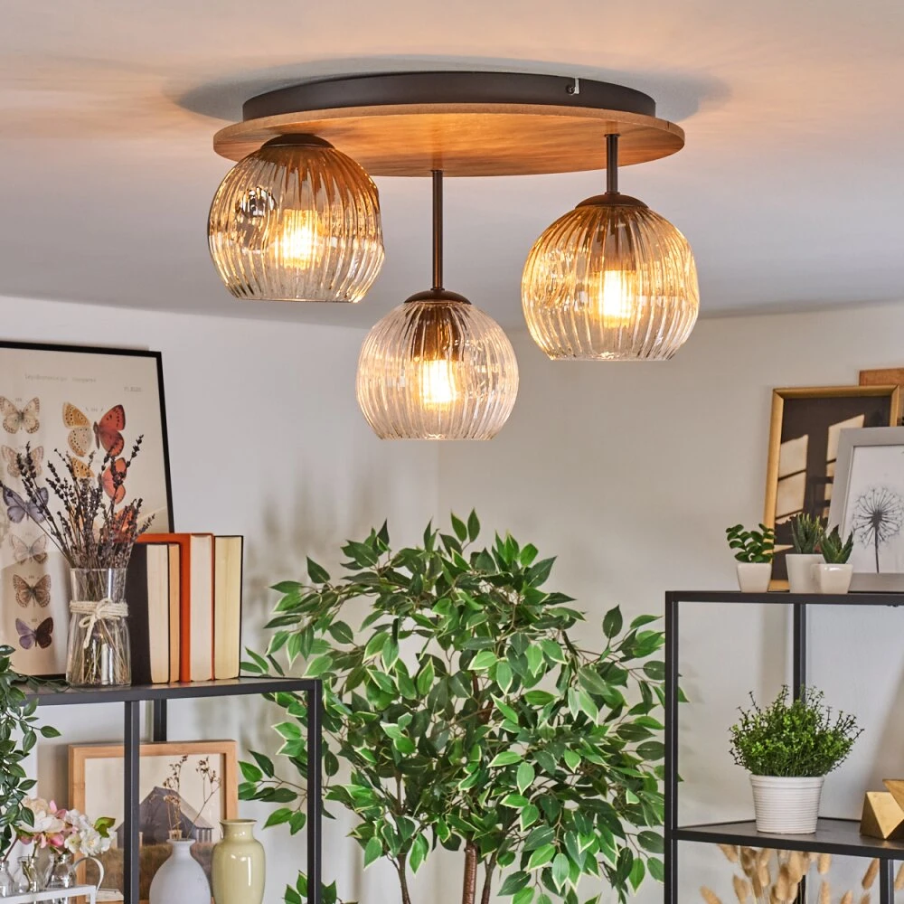 Ripoll Deckenleuchte Glas 15cm Braun, Holzoptik, Schwarz, 3-flammig 11 Ripoll Deckenleuchte Glas 15cm Braun, Holzoptik, Schwarz, 3-flammig – Bild 9