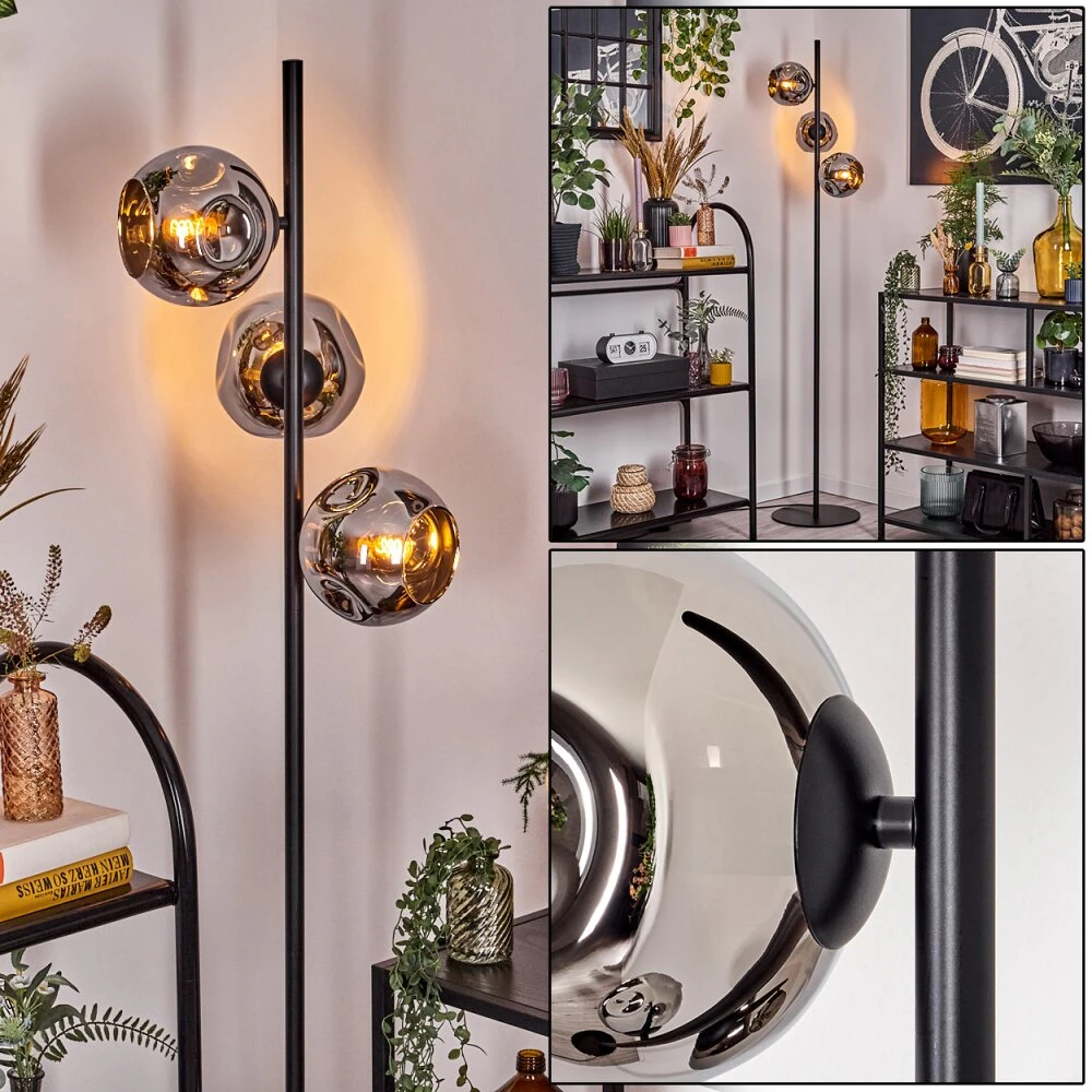 Ripoll Stehleuchte Glas 15 Cm Chrom, Rauchfarben, 3-flammig 3 Ripoll Stehleuchte Glas 15 Cm Chrom, Rauchfarben, 3-flammig