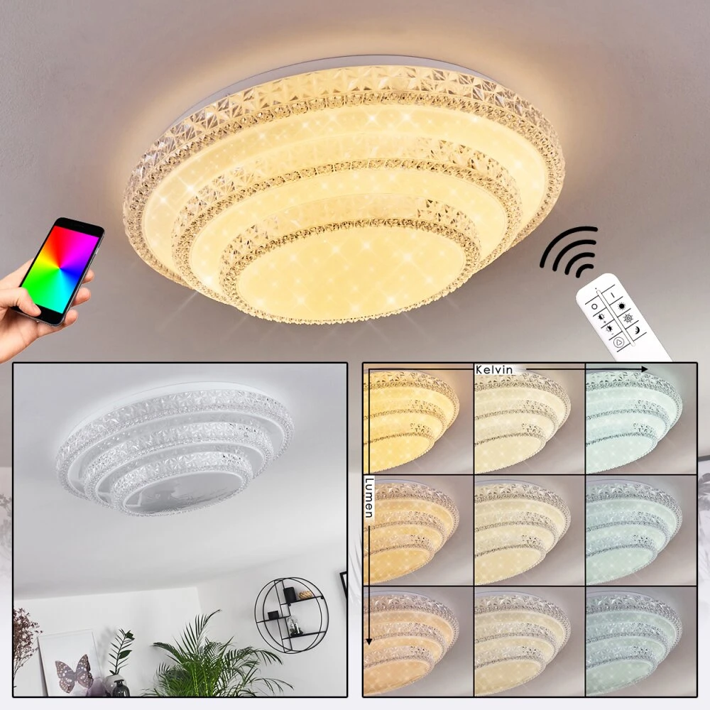 Roseto Deckenleuchte LED Transparent, Klar, Weiß, 1-flammig, Fernbedienung 3 Roseto Deckenleuchte LED Transparent, Klar, Weiß, 1-flammig, Fernbedienung