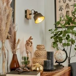 Safari Wandleuchte Chrom, Holz Hell, Schwarz, 1-flammig -Lampe Verkäufe safari wandleuchte h3580899 6