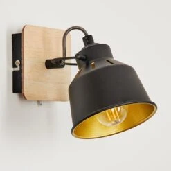 Safari Wandleuchte Chrom, Holz Hell, Schwarz, 1-flammig -Lampe Verkäufe safari wandleuchte h3580899 7