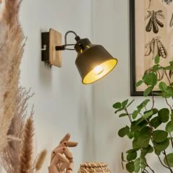 Safari Wandleuchte Chrom, Holz Hell, Schwarz, 1-flammig -Lampe Verkäufe safari wandleuchte h3580899 8