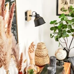 Safari Wandleuchte Chrom, Holz Hell, Schwarz, 1-flammig -Lampe Verkäufe safari wandleuchte h3580899 9