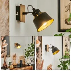 Safari Wandleuchte Chrom, Holz Dunkel, Schwarz, 1-flammig