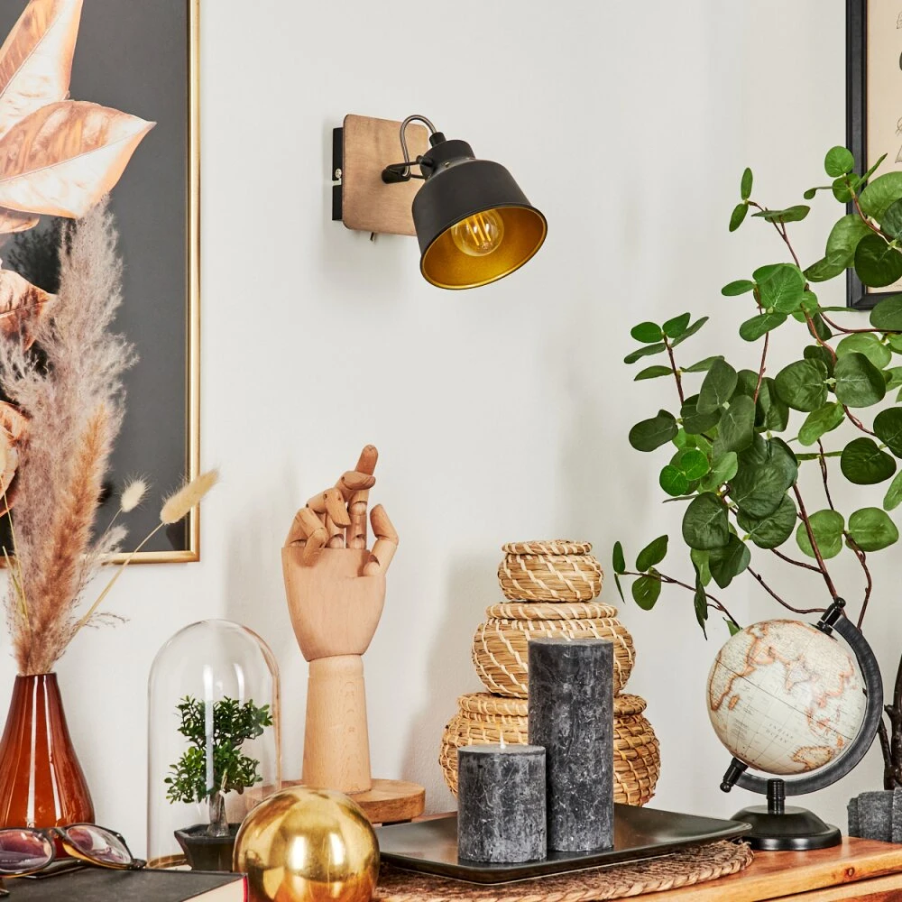 Safari Wandleuchte Chrom, Holz Dunkel, Schwarz, 1-flammig 4 Safari Wandleuchte Chrom, Holz Dunkel, Schwarz, 1-flammig – Bild 2