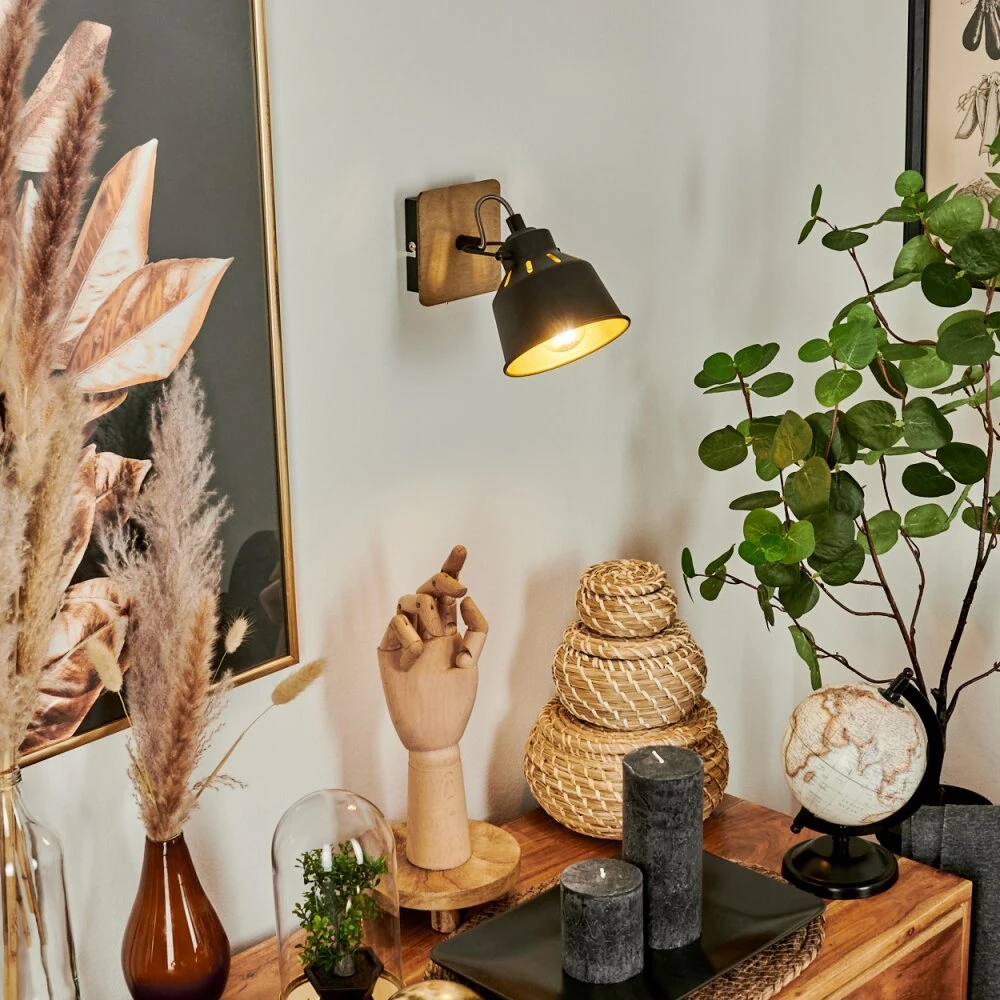 Safari Wandleuchte Chrom, Holz Dunkel, Schwarz, 1-flammig 11 Safari Wandleuchte Chrom, Holz Dunkel, Schwarz, 1-flammig – Bild 9