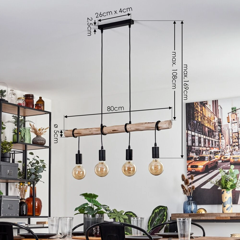 Soungou Hängeleuchte Naturfarben, Schwarz, 4-flammig 6 Soungou Hängeleuchte Naturfarben, Schwarz, 4-flammig – Bild 4
