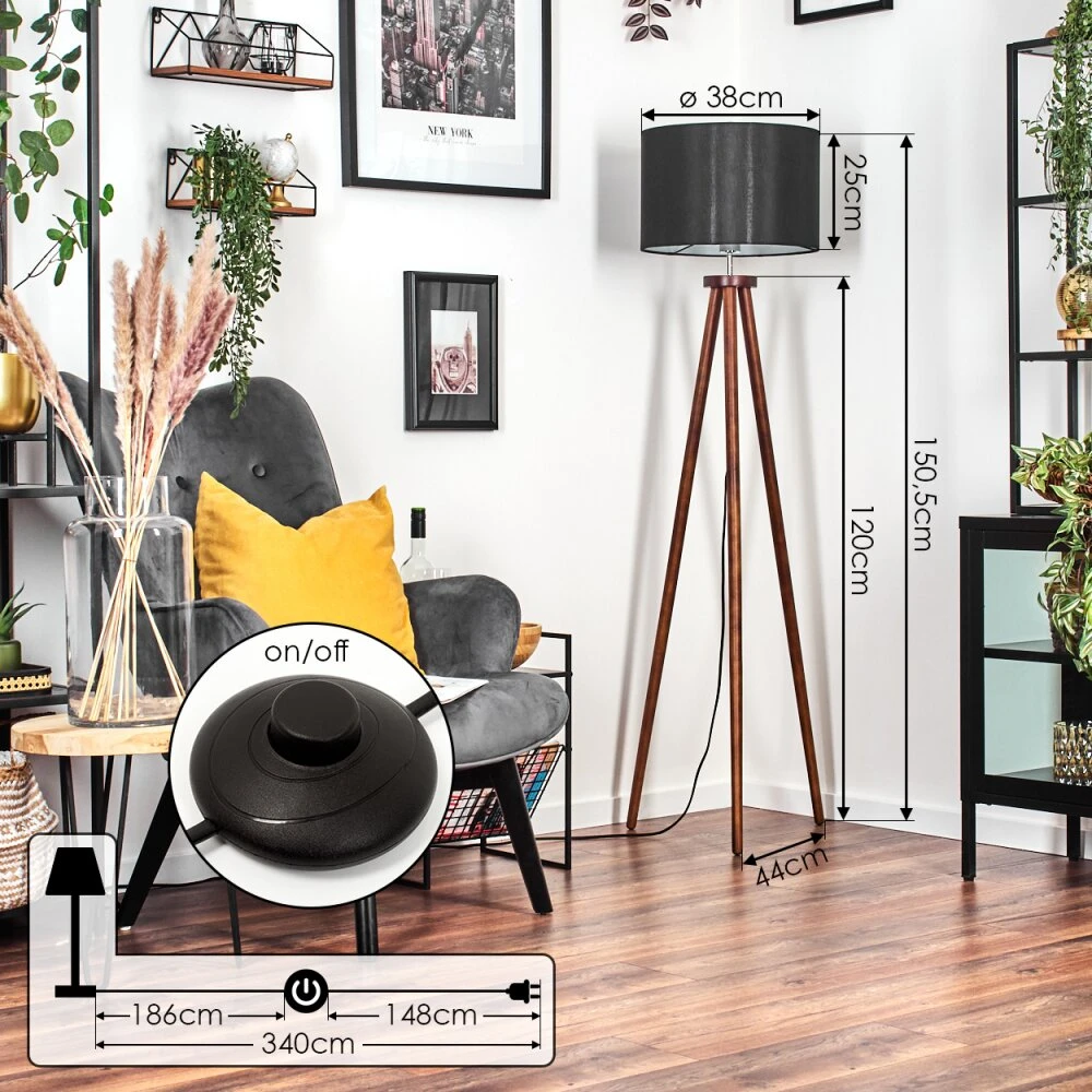 Soungou Stehleuchte 38 Cm Chrom, Holz Dunkel, 1-flammig 6 Soungou Stehleuchte 38 Cm Chrom, Holz Dunkel, 1-flammig – Bild 4