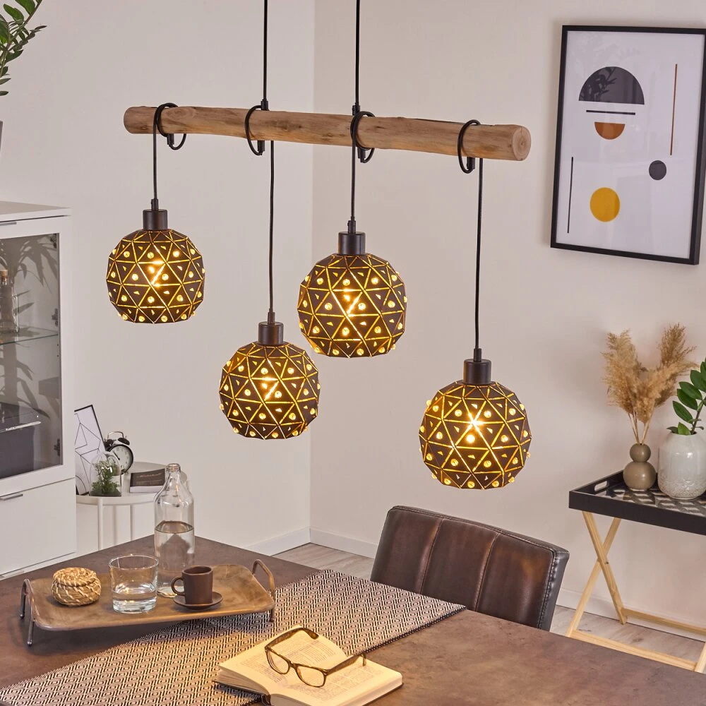 Sunasau Pendelleuchte Holz Dunkel, Schwarz, 4-flammig 15 Sunasau Pendelleuchte Holz Dunkel, Schwarz, 4-flammig – Bild 13