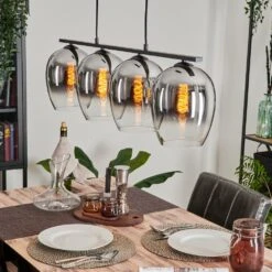 Vevino Pendelleuchte Glas 20 Cm Chrom, Klar, Rauchfarben, 4-flammig