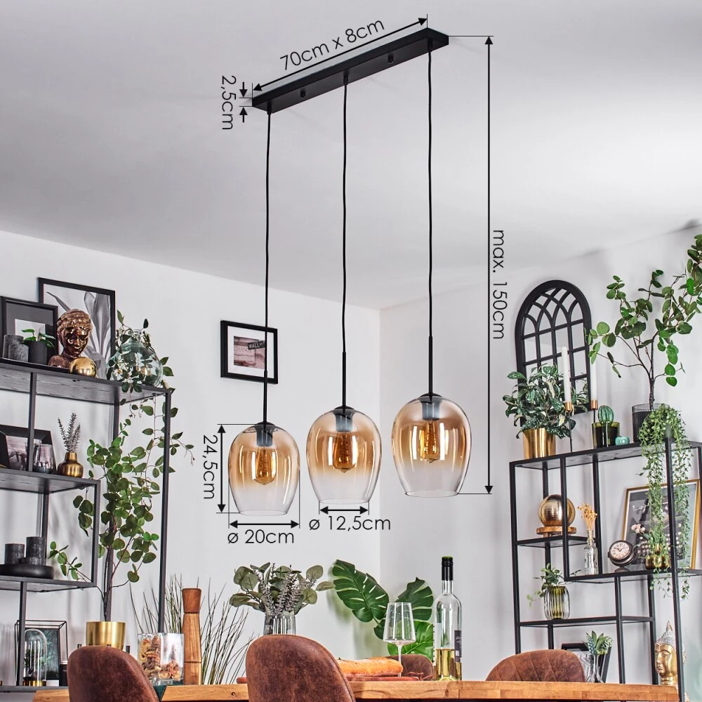 Vevino Pendelleuchte Glas 20 Cm Bernsteinfarben, Klar, 3-flammig 6 Vevino Pendelleuchte Glas 20 Cm Bernsteinfarben, Klar, 3-flammig – Bild 4