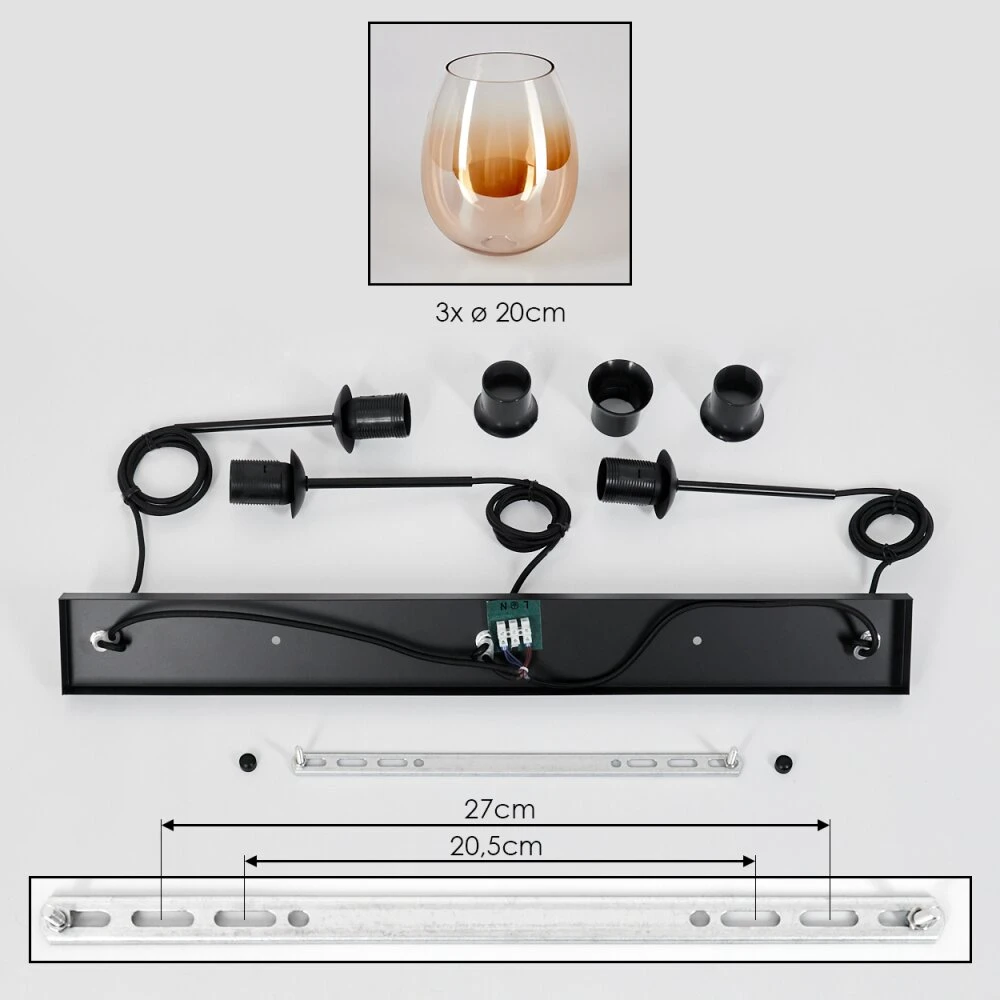 Vevino Pendelleuchte Glas 20 Cm Bernsteinfarben, Klar, 3-flammig 7 Vevino Pendelleuchte Glas 20 Cm Bernsteinfarben, Klar, 3-flammig – Bild 5