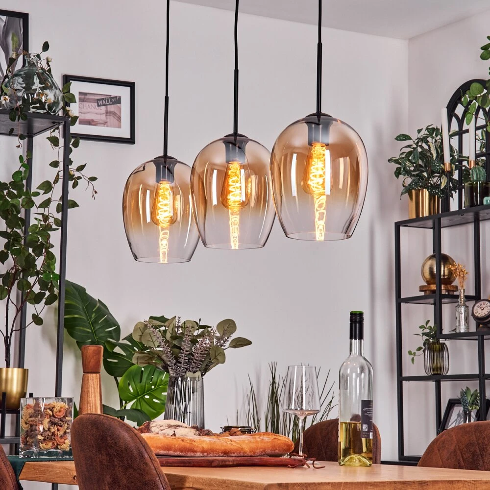 Vevino Pendelleuchte Glas 20 Cm Bernsteinfarben, Klar, 3-flammig 9 Vevino Pendelleuchte Glas 20 Cm Bernsteinfarben, Klar, 3-flammig – Bild 7