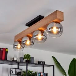 Vouhet Deckenleuchte Braun, Holzoptik, Schwarz, 4-flammig -Lampe Verkäufe vouhet deckenleuchte h3615744 8