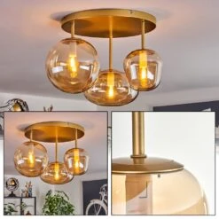 Zernez Deckenleuchte Glas 19,5 Cm 22 Cm 14 Cm Gold, 3-flammig